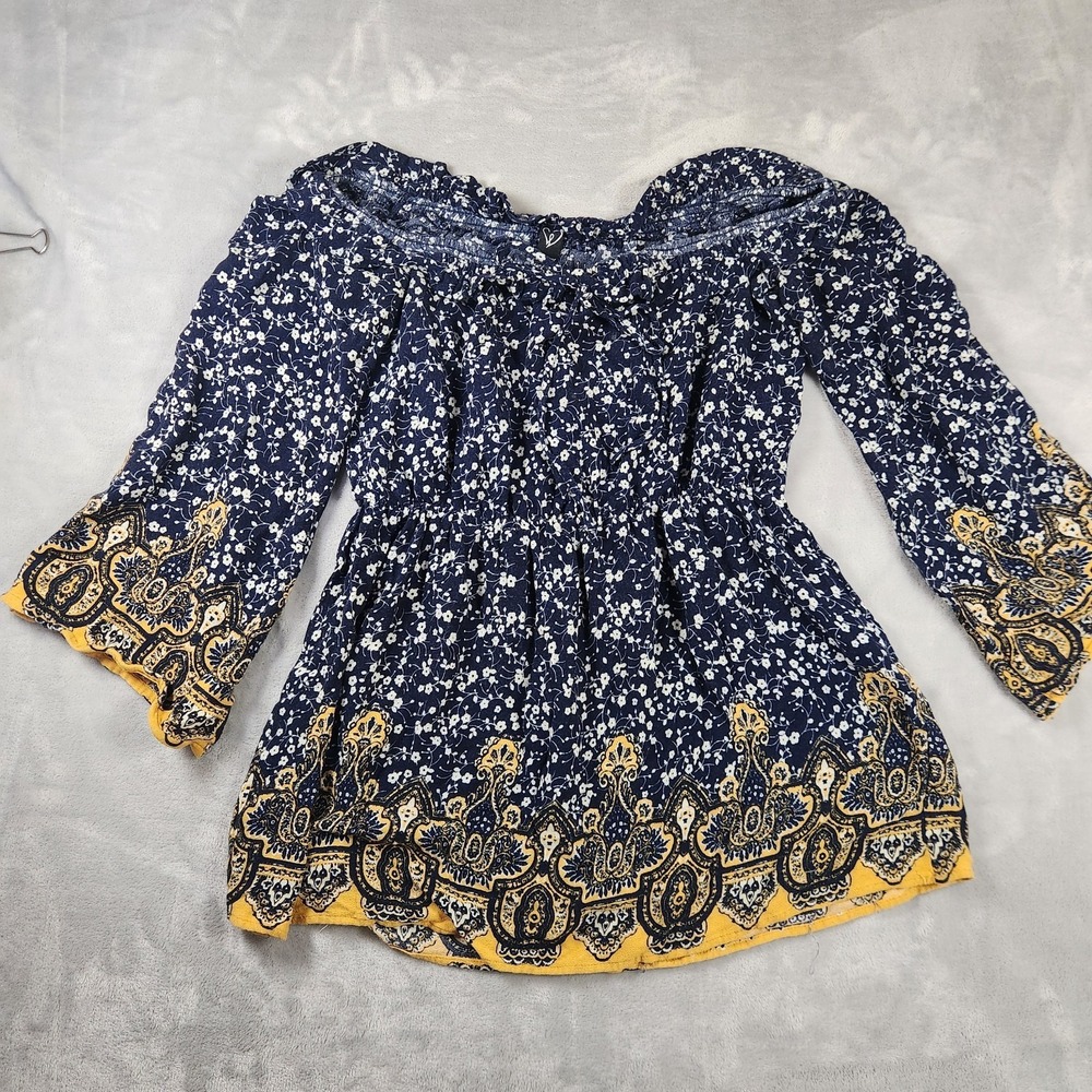 Windsor Floral Peasant Top Boho Off The Shoulder Flounce Sleeve Festival Blouse